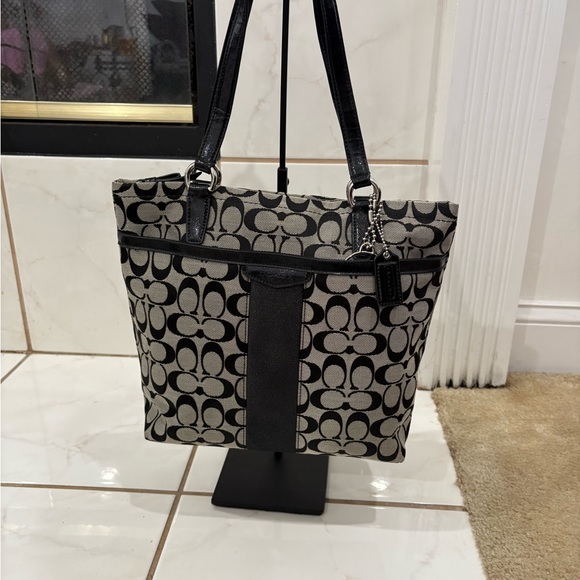Coach F28504 Signature Stripe Tote Black Gray - Picture 6 of 11